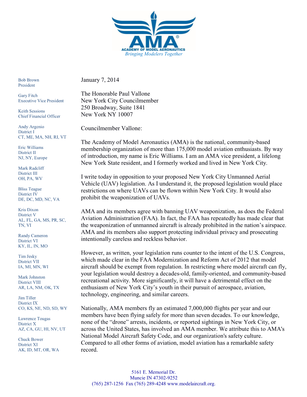 AMA Letter to the Honorable Paul Vallone, New York City