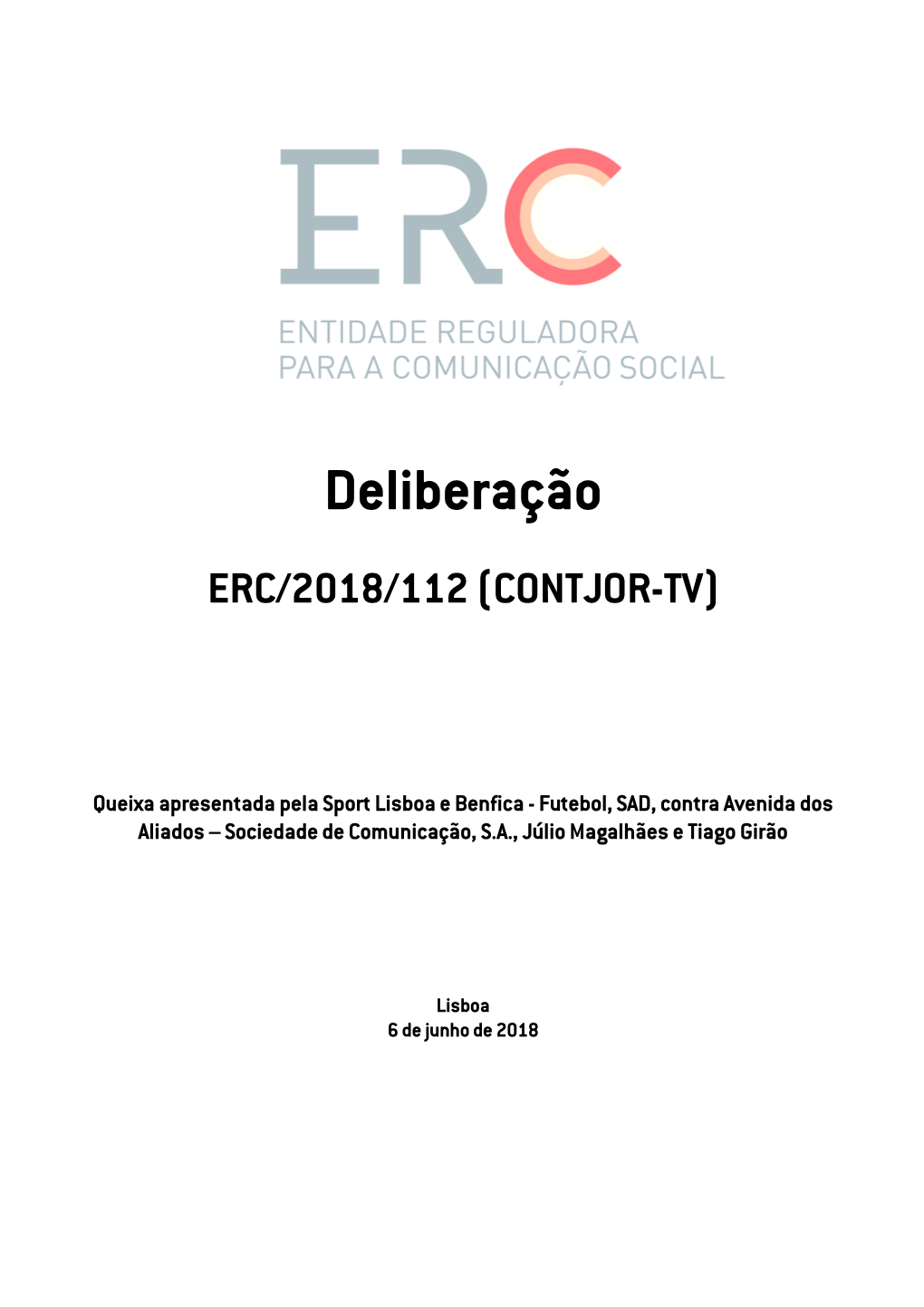 Deliberação ERC/2018/112 (CONTJOR-TV)