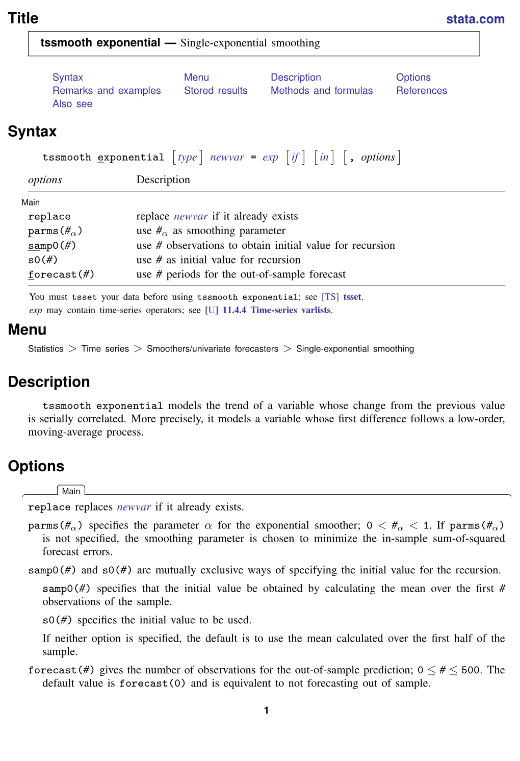 Tssmooth Exponential — Single-Exponential Smoothing