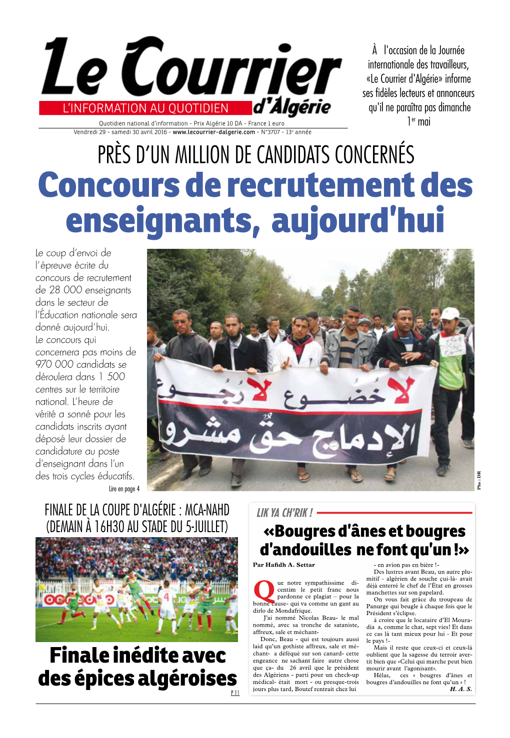 Le Courrier D'algérie Du Samedi 30 Avril 2016