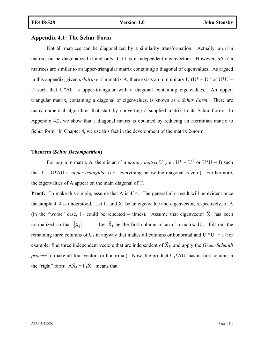 Appendix 4.1-The Schur Form