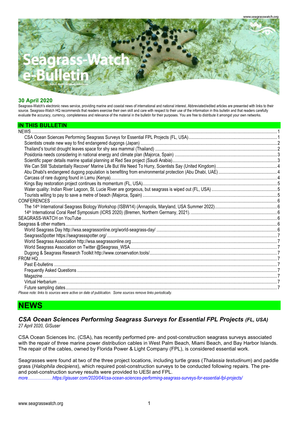 Seagrass-Watch E-Bulletin April 2020