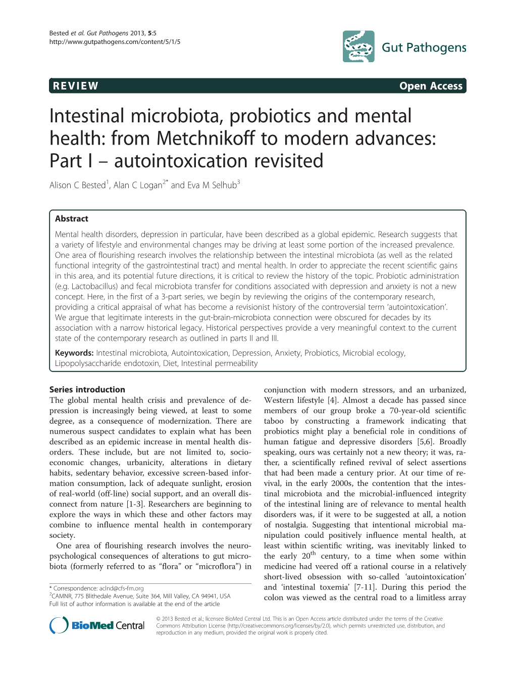 Intestinal Microbiota, Probiotics and Mental Health: from Metchnikoff To