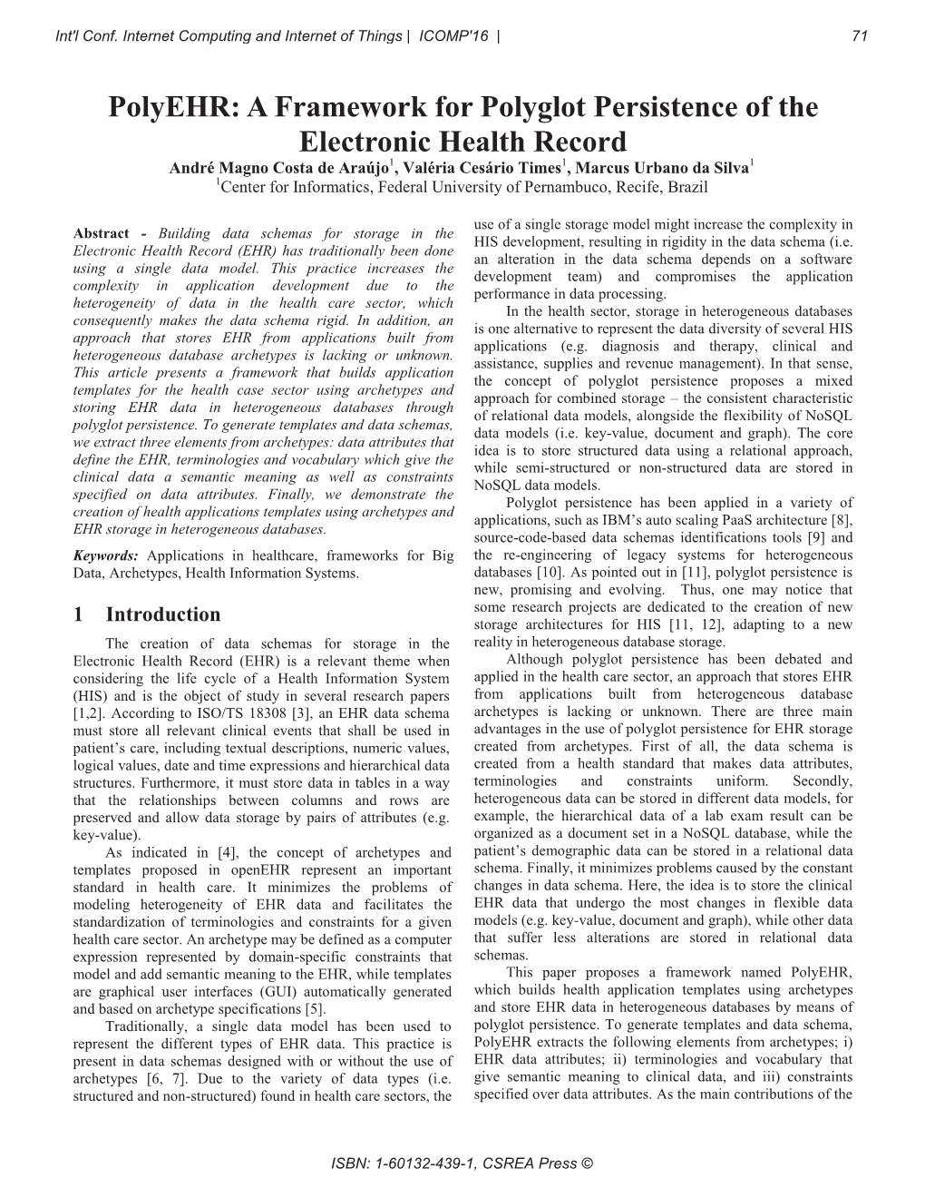 Polyehr: a Framework for Polyglot Persistence of the Electronic Health Record