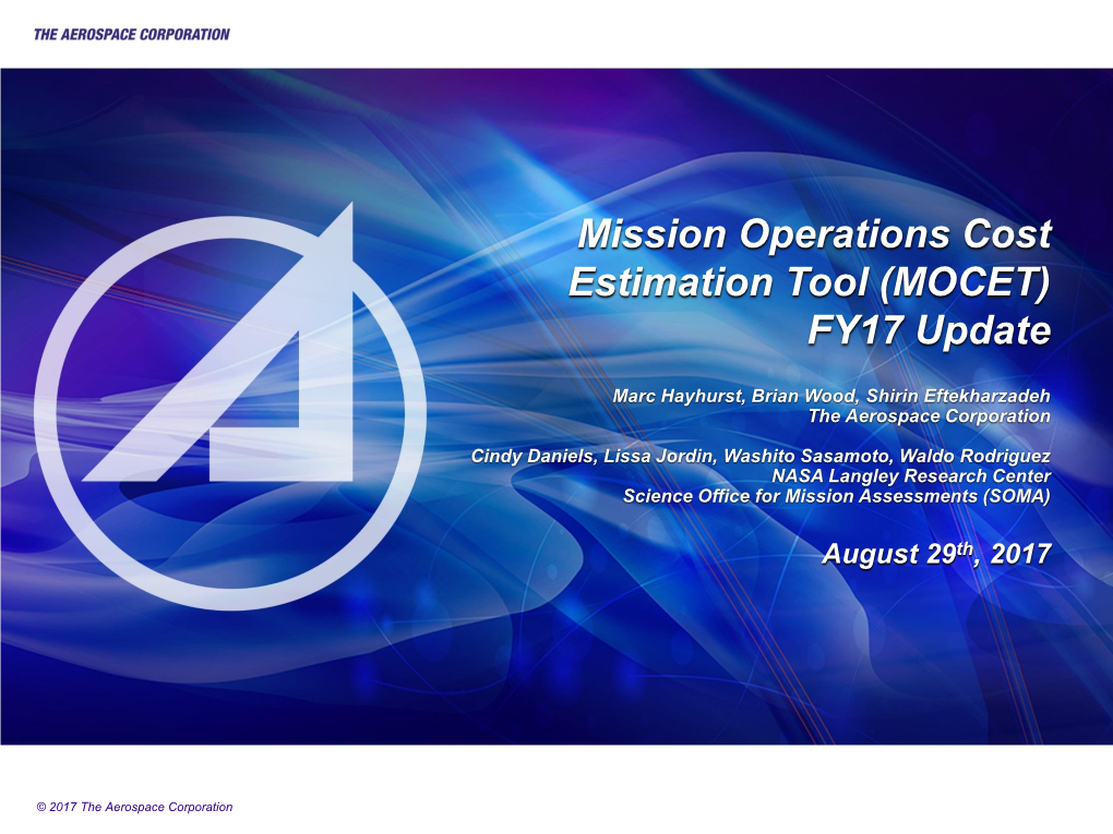 Mission Operations Cost Estimation Tool (MOCET) FY17 Update