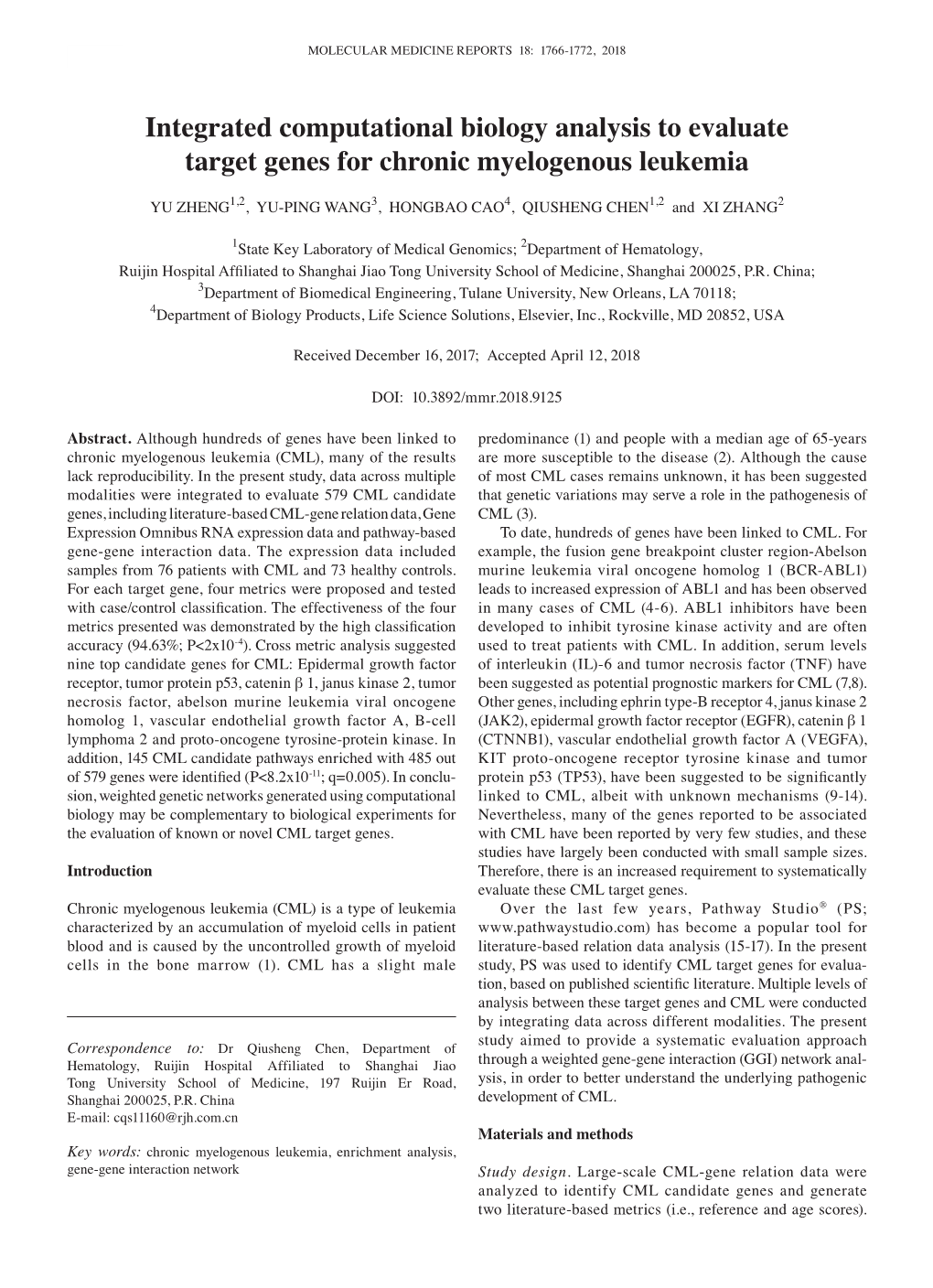 Integrated Computational Biology Analysis to Evaluate Target Genes for Chronic Myelogenous Leukemia