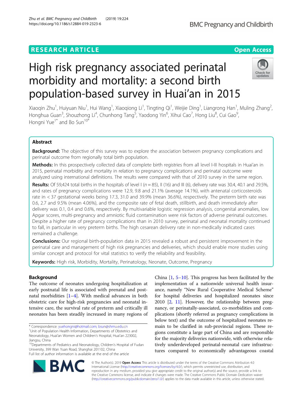 High Risk Pregnancy Associated Perinatal Morbidity and Mortality