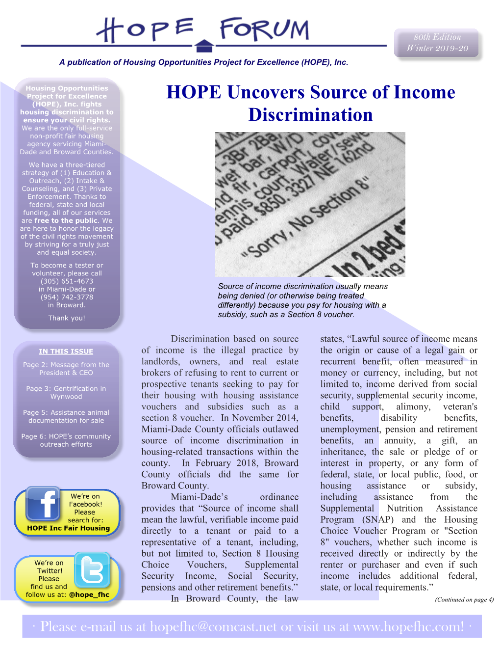 HOPE Uncovers Source of Income Discrimination