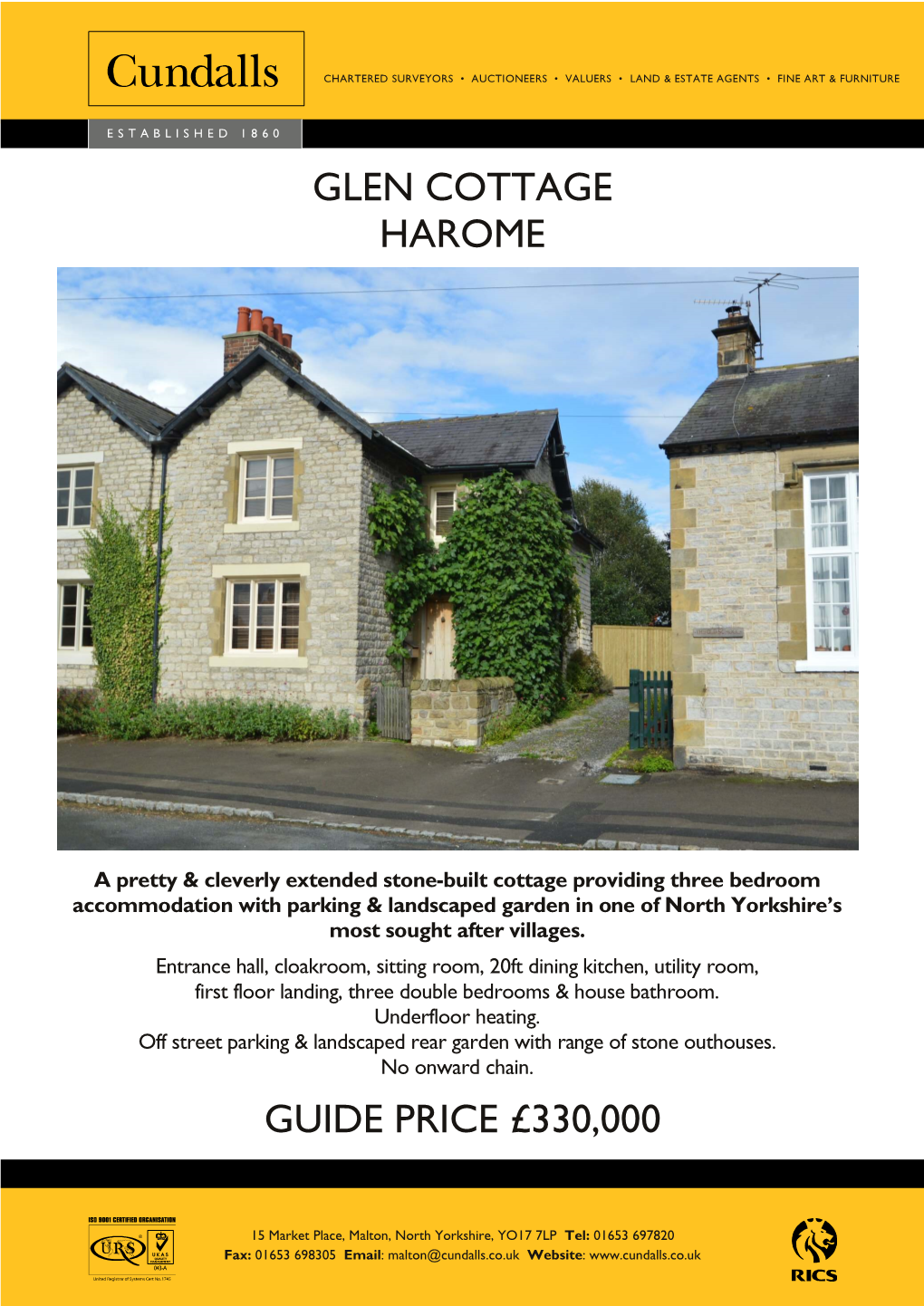 Glen Cottage Harome Guide Price £330,000