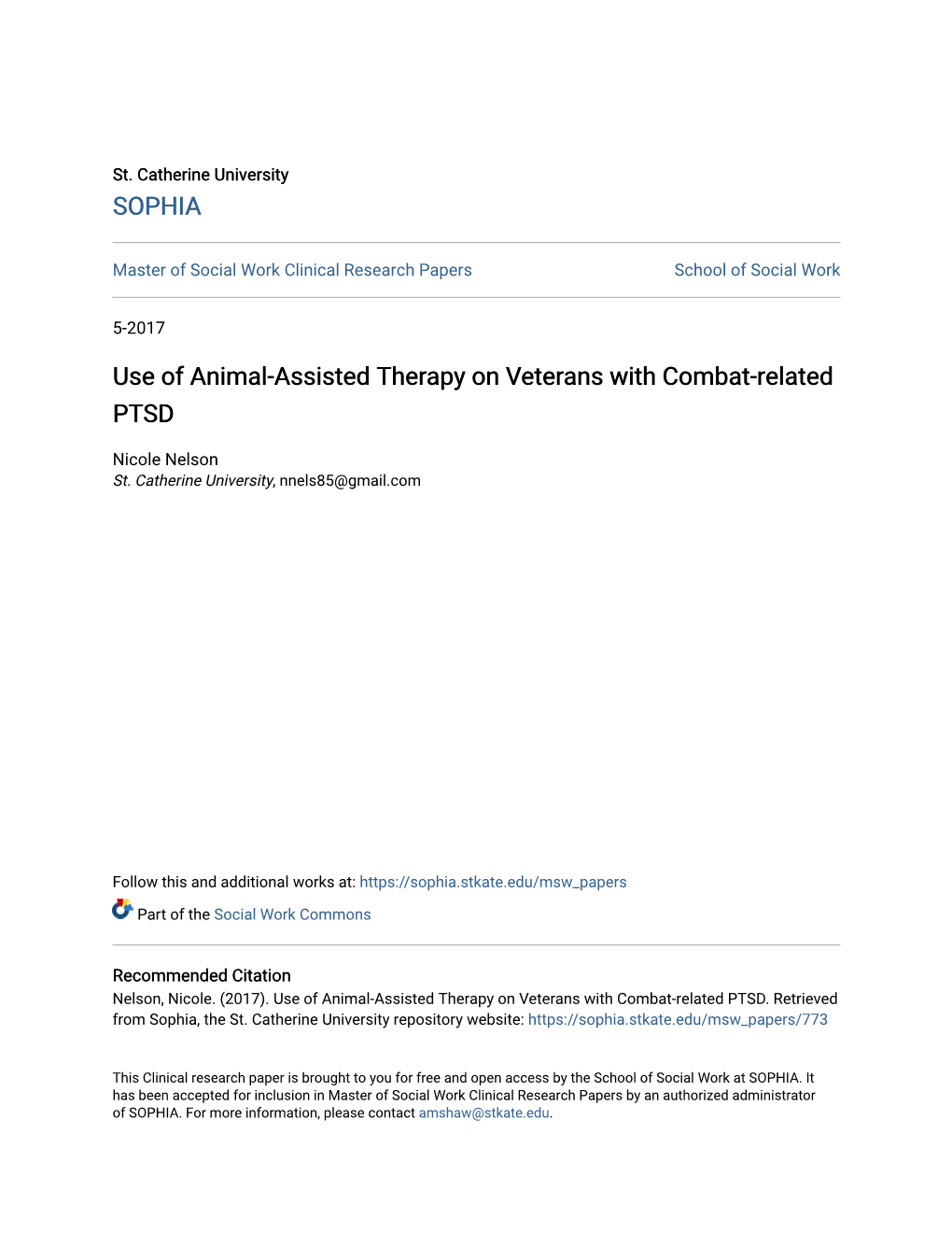 Use of Animal-Assisted Therapy on Veterans with Combat-Related PTSD