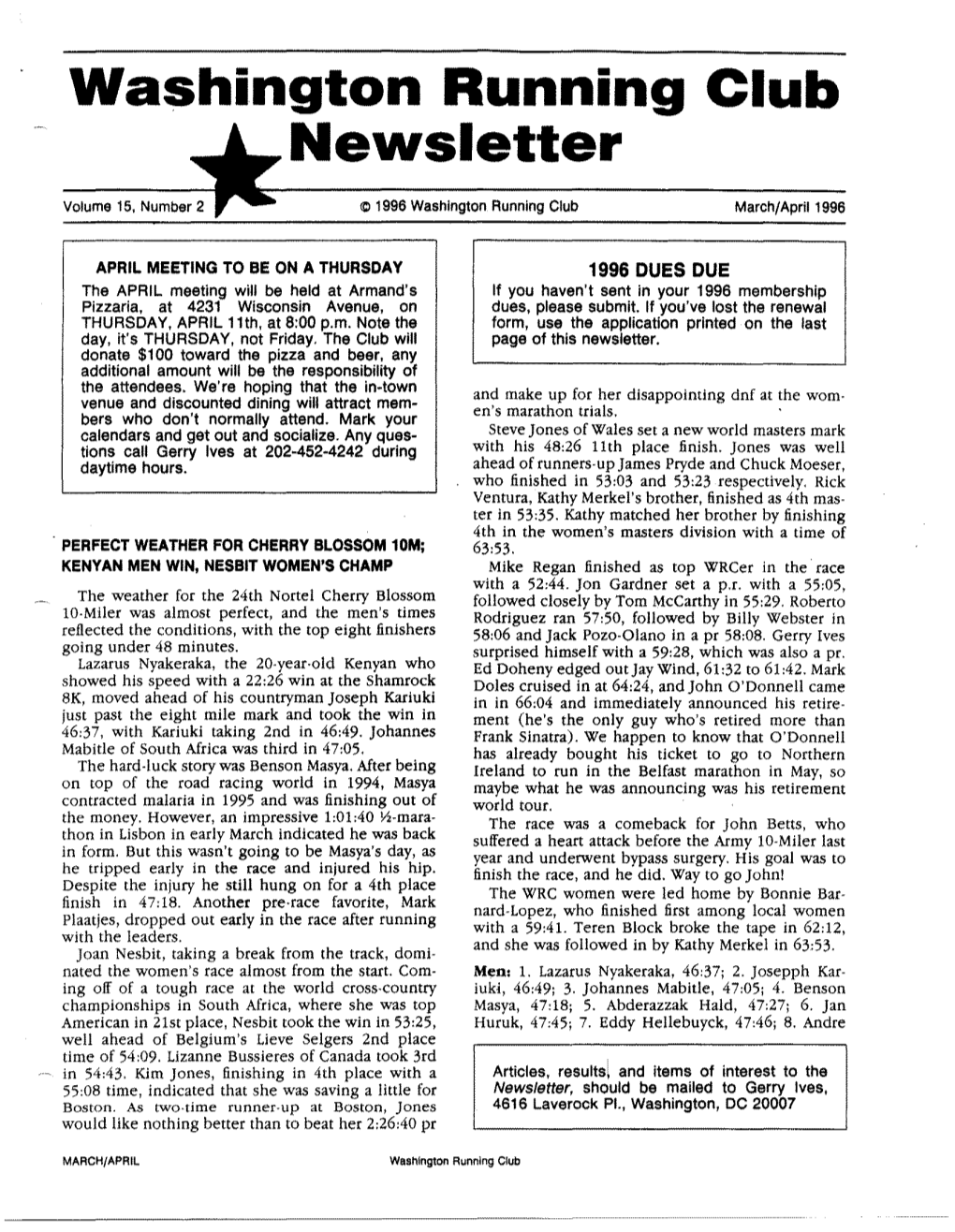 Washington Running Club Newsletter