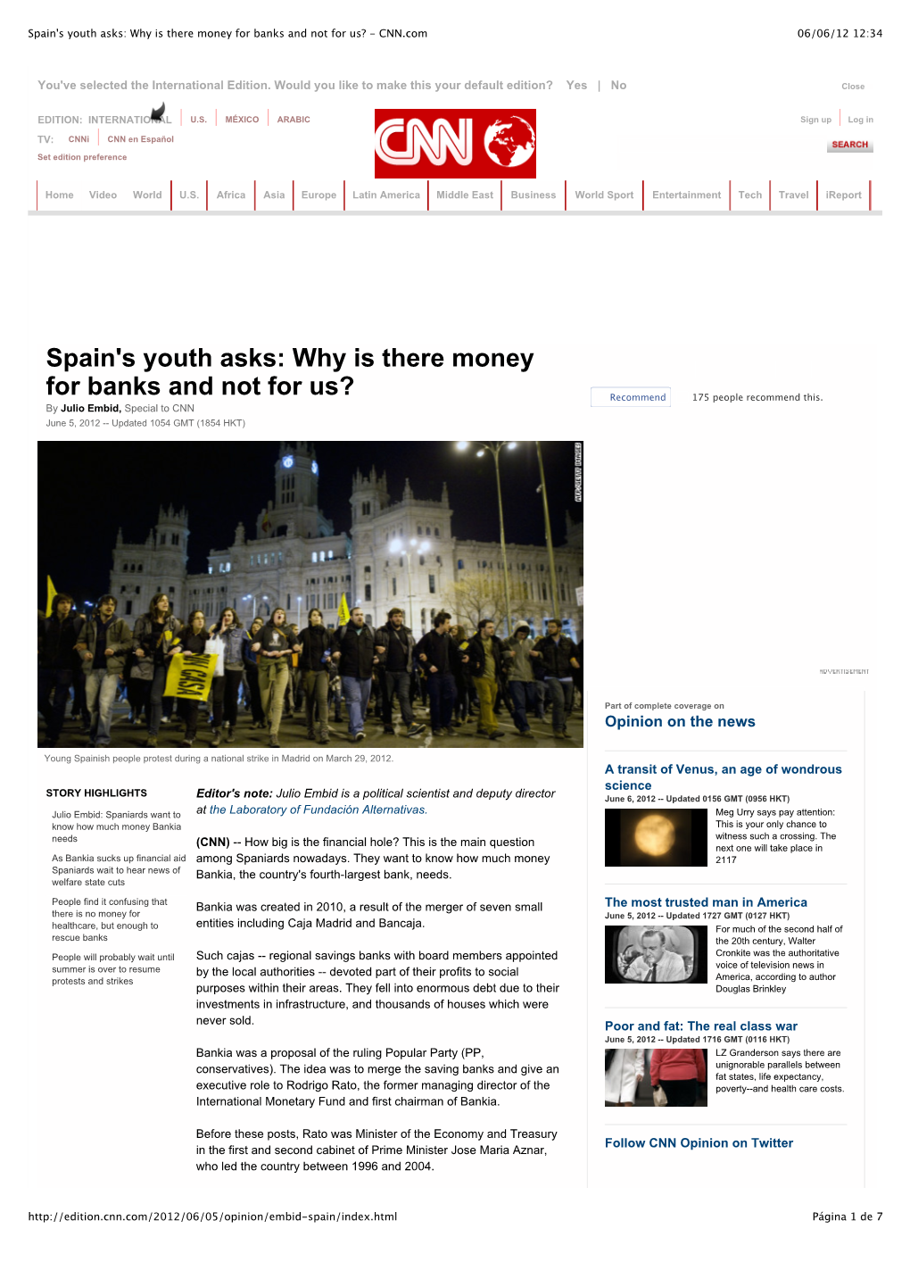 Spain's Youth Asks: Why Is There Money for Banks and Not for Us? - CNN.Com 06/06/12 12:34