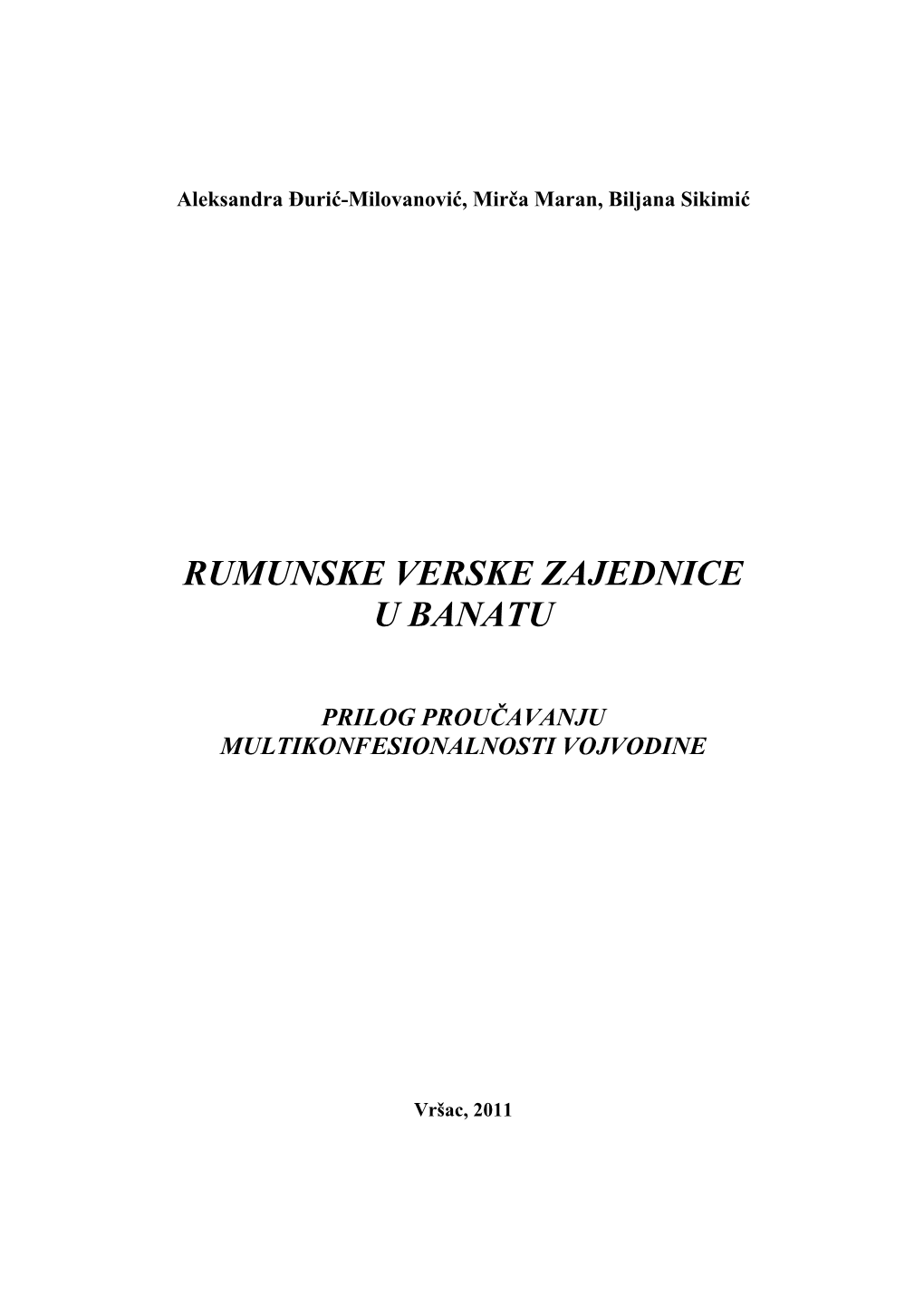 Rumunske Verske Zajednice U Banatu