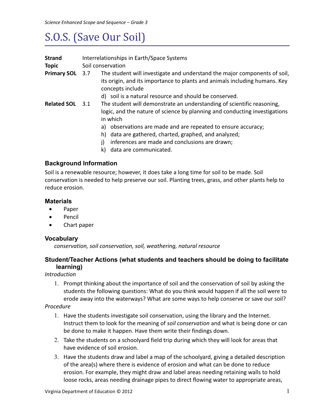 Science Enhanced Scope and Sequence Grade 3