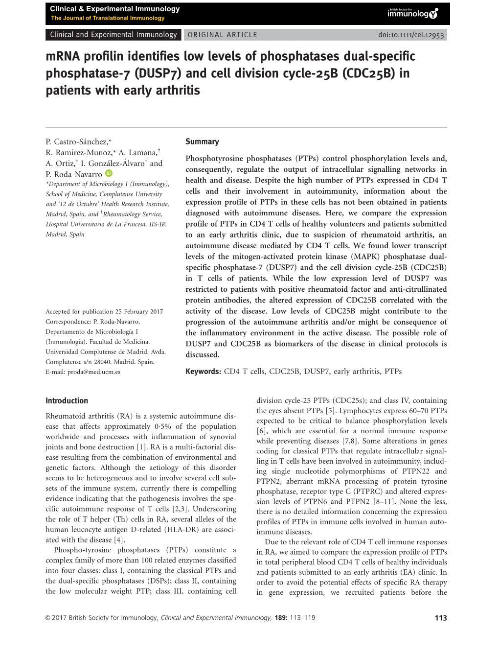 (DUSP7) and Cell Division Cycle-25B (CDC25B) in Patients with Early Arthritis