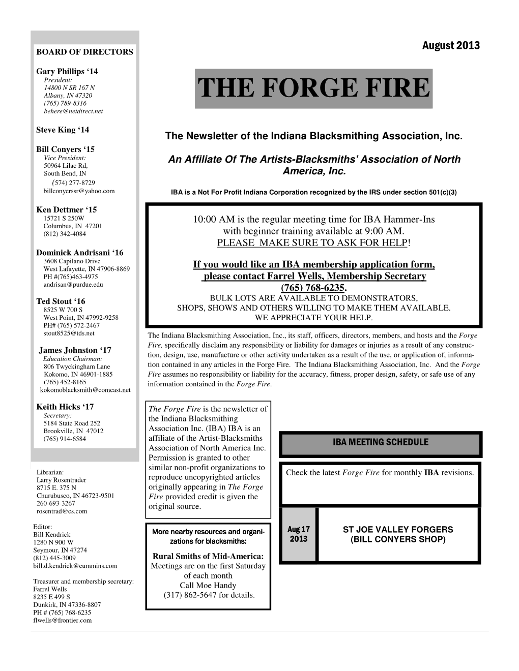 THE FORGE FIRE (765) 789-8316 Behere@Netdirect.Net