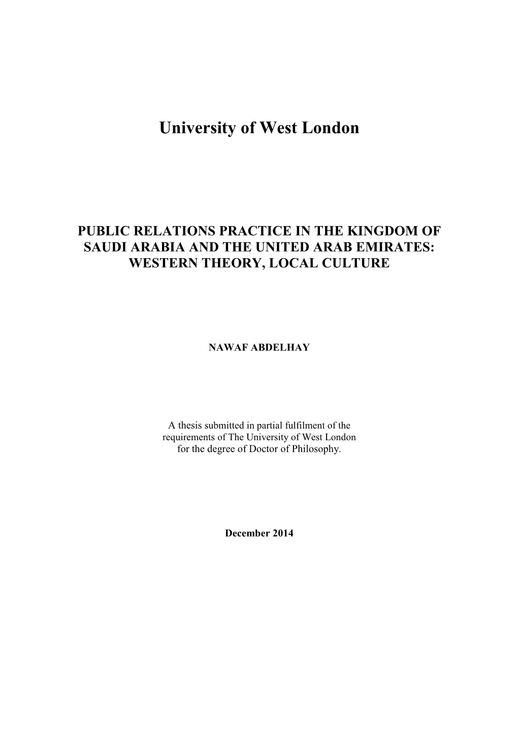 University of West London PUBLIC RELATIONS