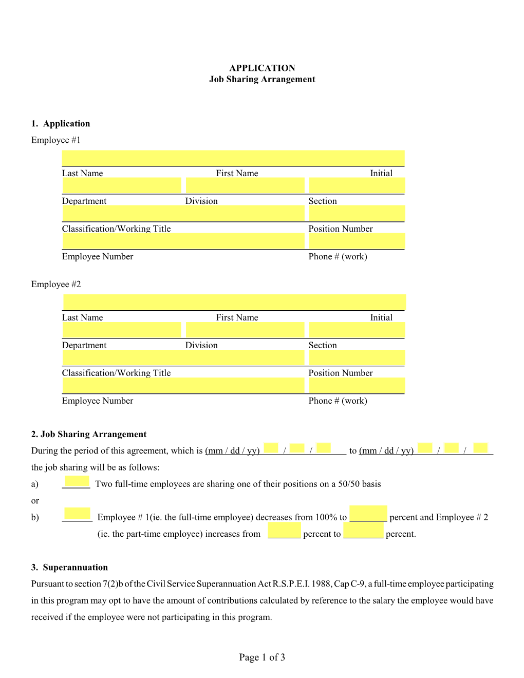 Job Sharing Arrangement Application