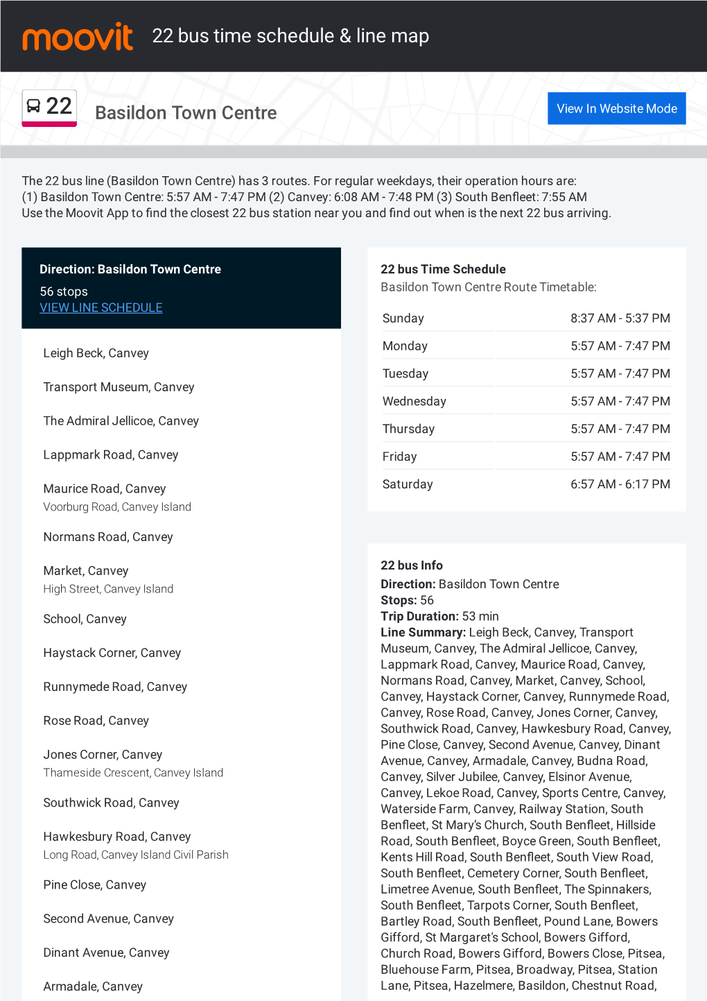 22 Bus Time Schedule & Line Route