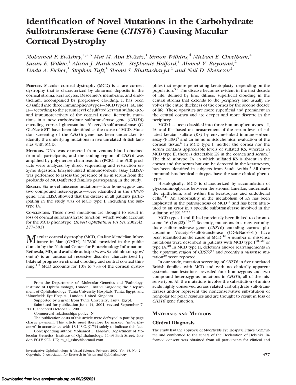 Identification of Novel Mutations in the Carbohydrate Sulfotransferase Gene