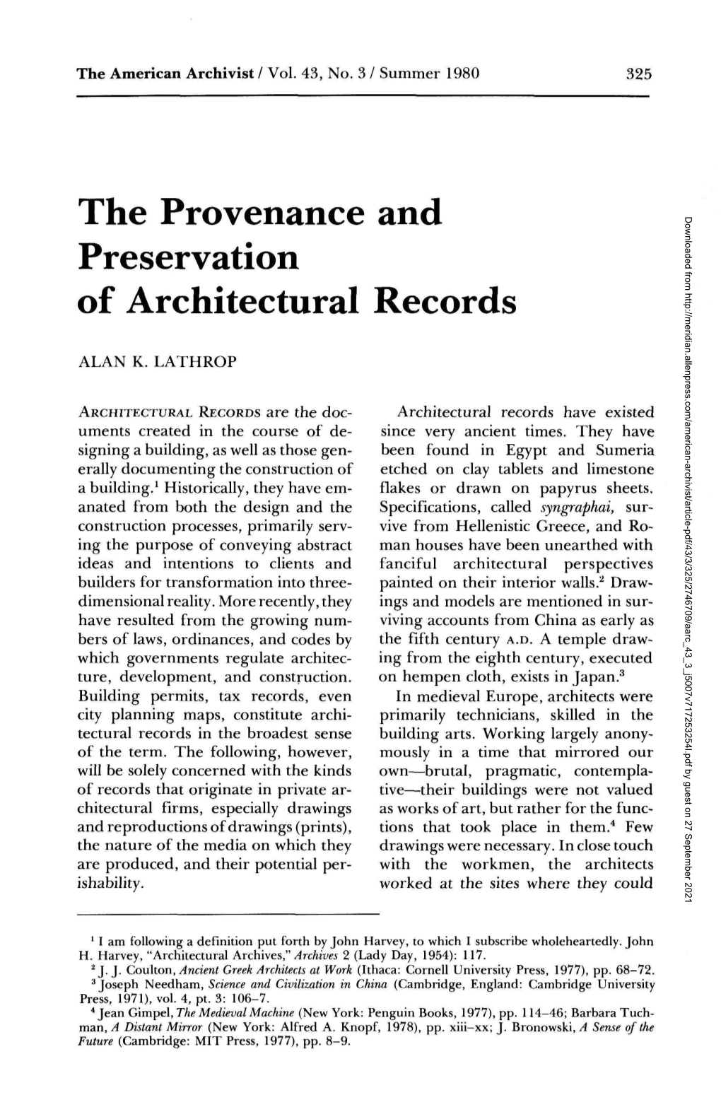 The Provenance and Preservation of Architectural Records