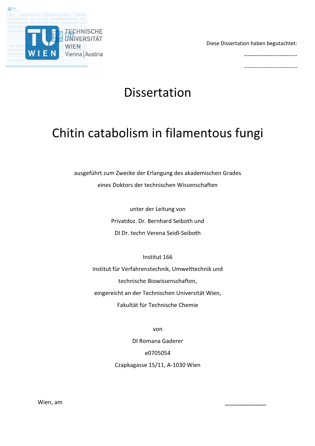 Dissertation Chitin Catabolism in Filamentous Fungi