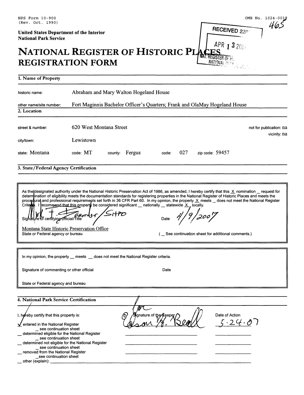 National Register of Historic P Apr I 3 2 Registration Form