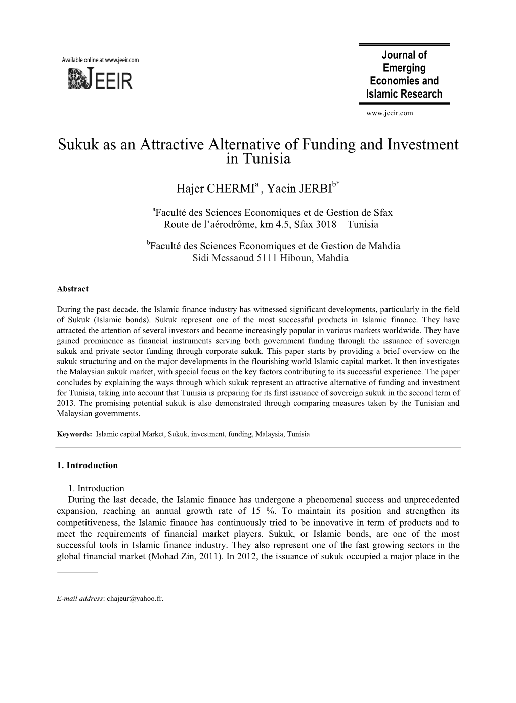 Sukuk As an Attractive Alternative of Funding and Investment in Tunisia