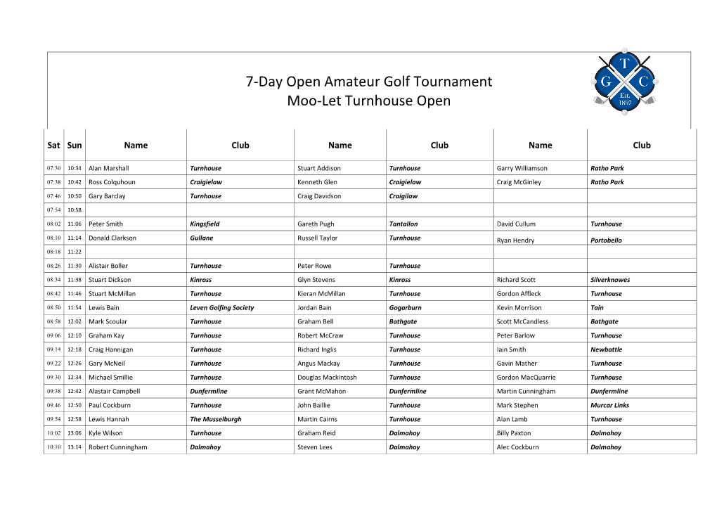 7-Day Open Amateur Golf Tournament Moo-Let Turnhouse Open