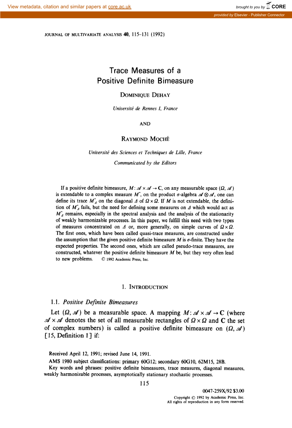 Trace Measures of a Positive Definite Bimeasure