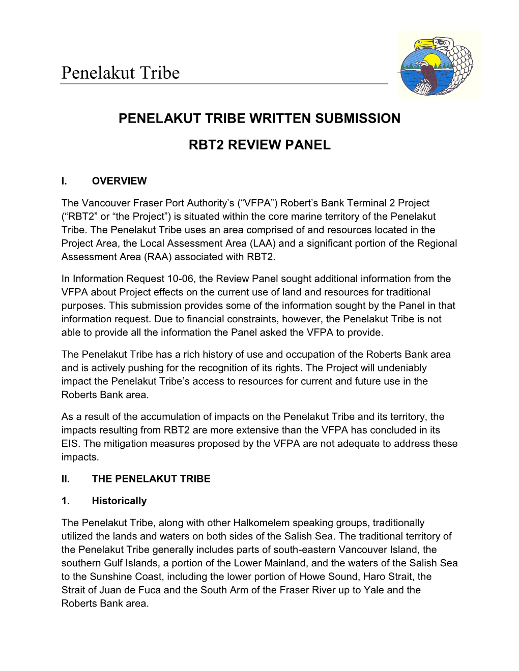 Penelakut Tribe Written Submission Rbt2 Review Panel