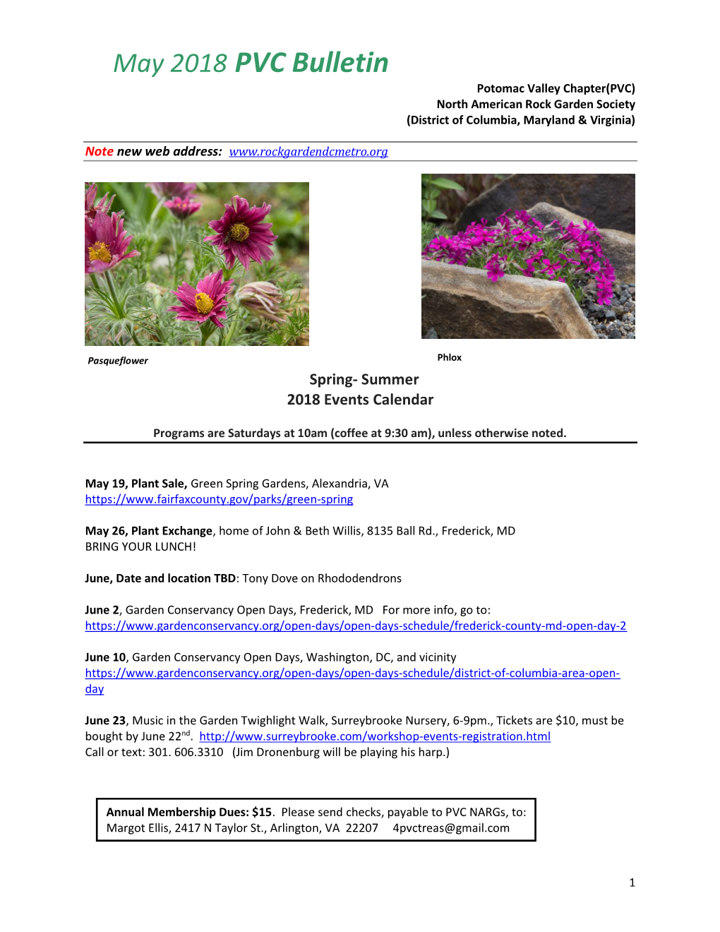 May 2018 PVC Bulletin Potomac Valley Chapter(PVC) North American Rock Garden Society (District of Columbia, Maryland & Virginia)