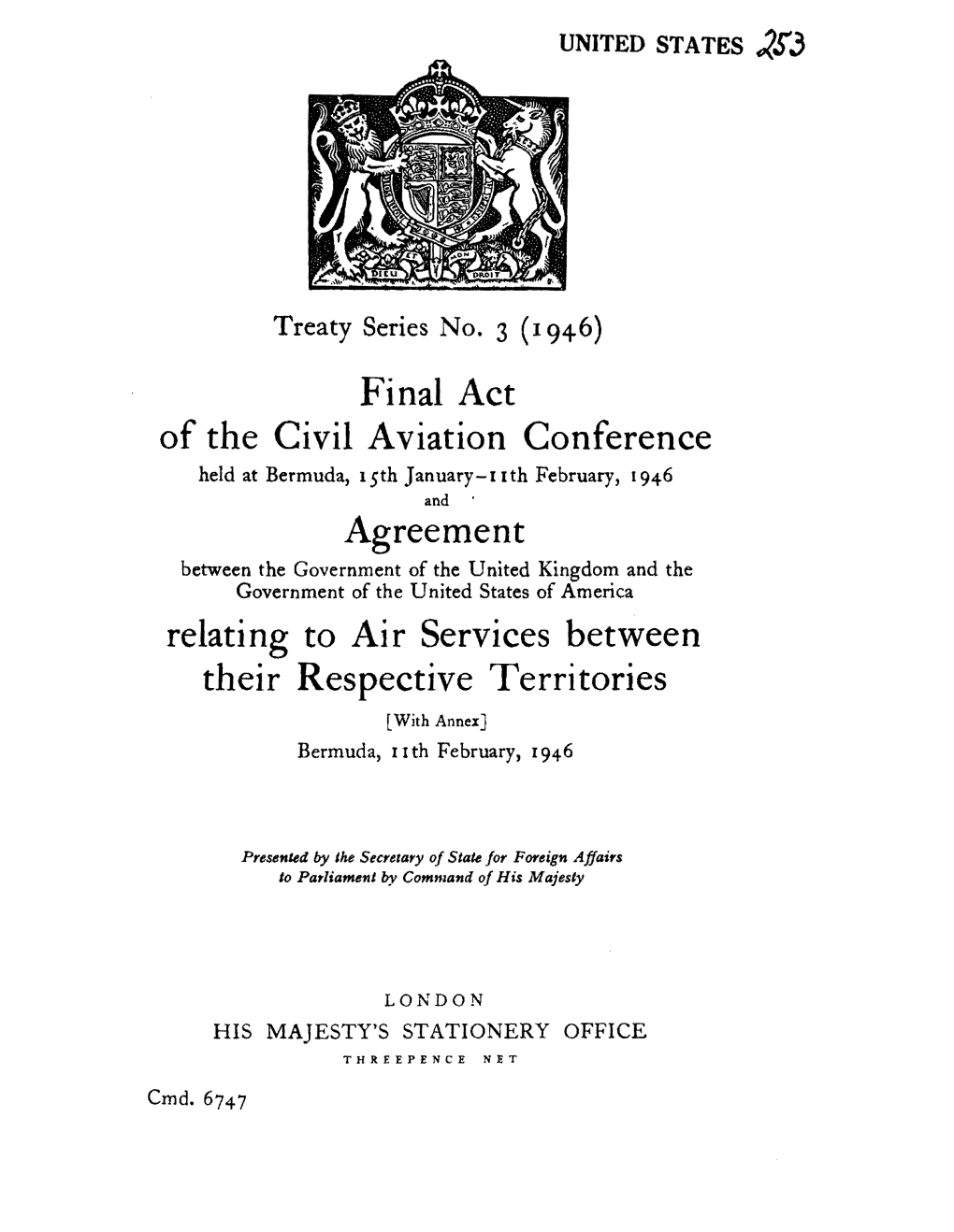 U.S.-Bermuda Air Transport Agreement of Feb. 11, 1946