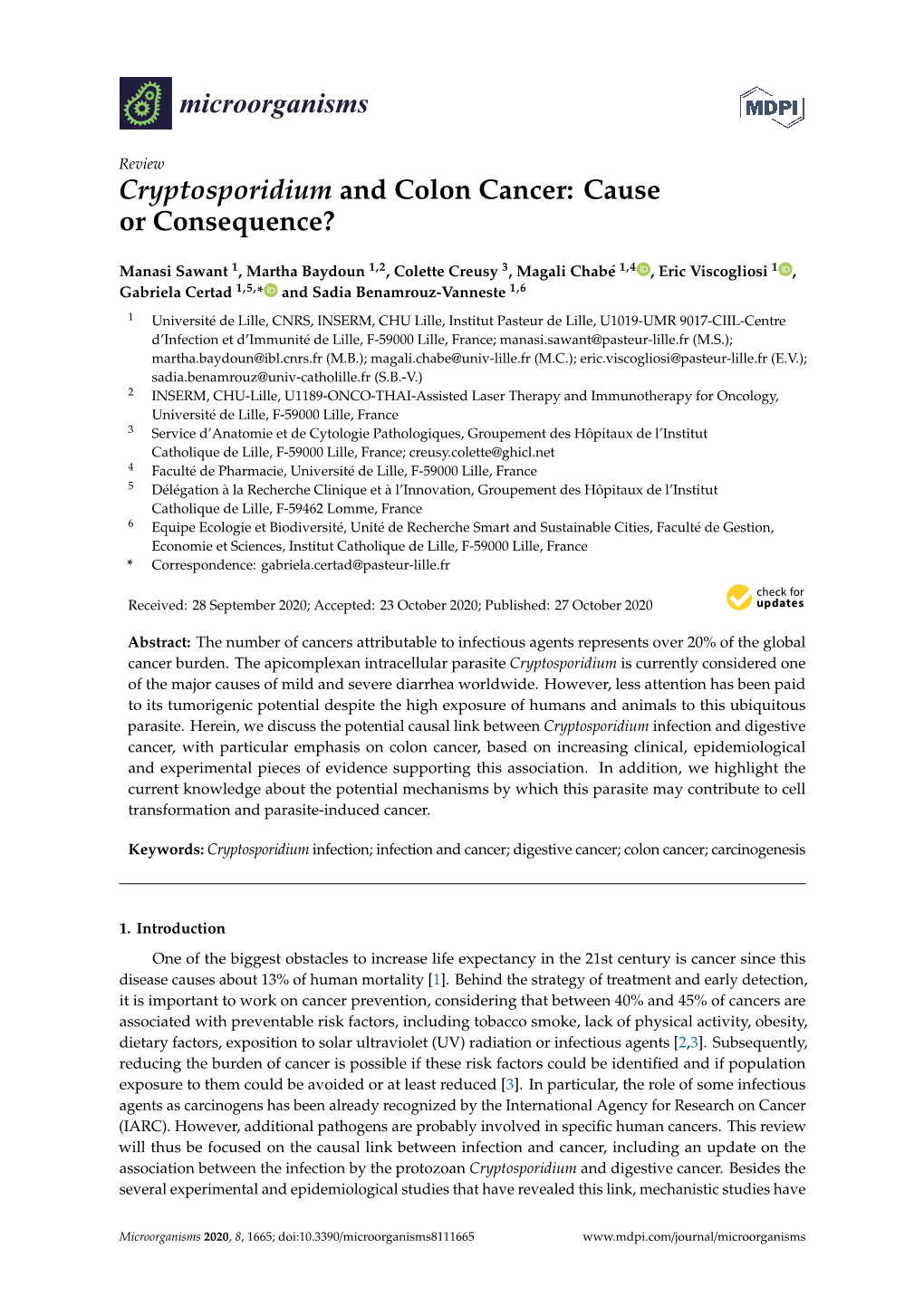 Cryptosporidium and Colon Cancer: Cause Or Consequence?