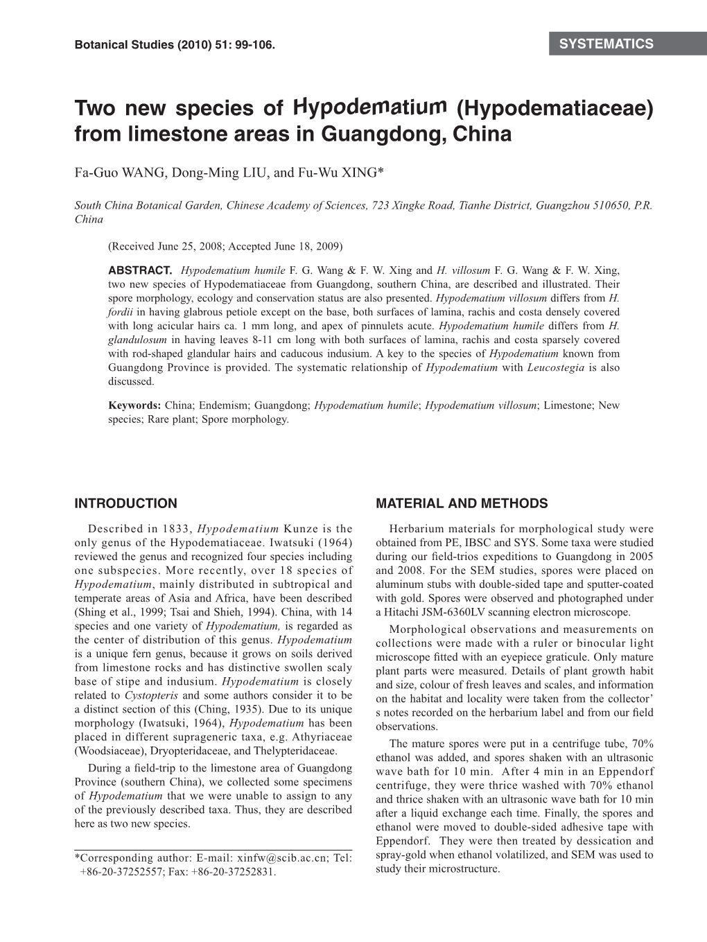 Two New Species of Hypodematium (Hypodematiaceae) from Limestone Areas in Guangdong, China