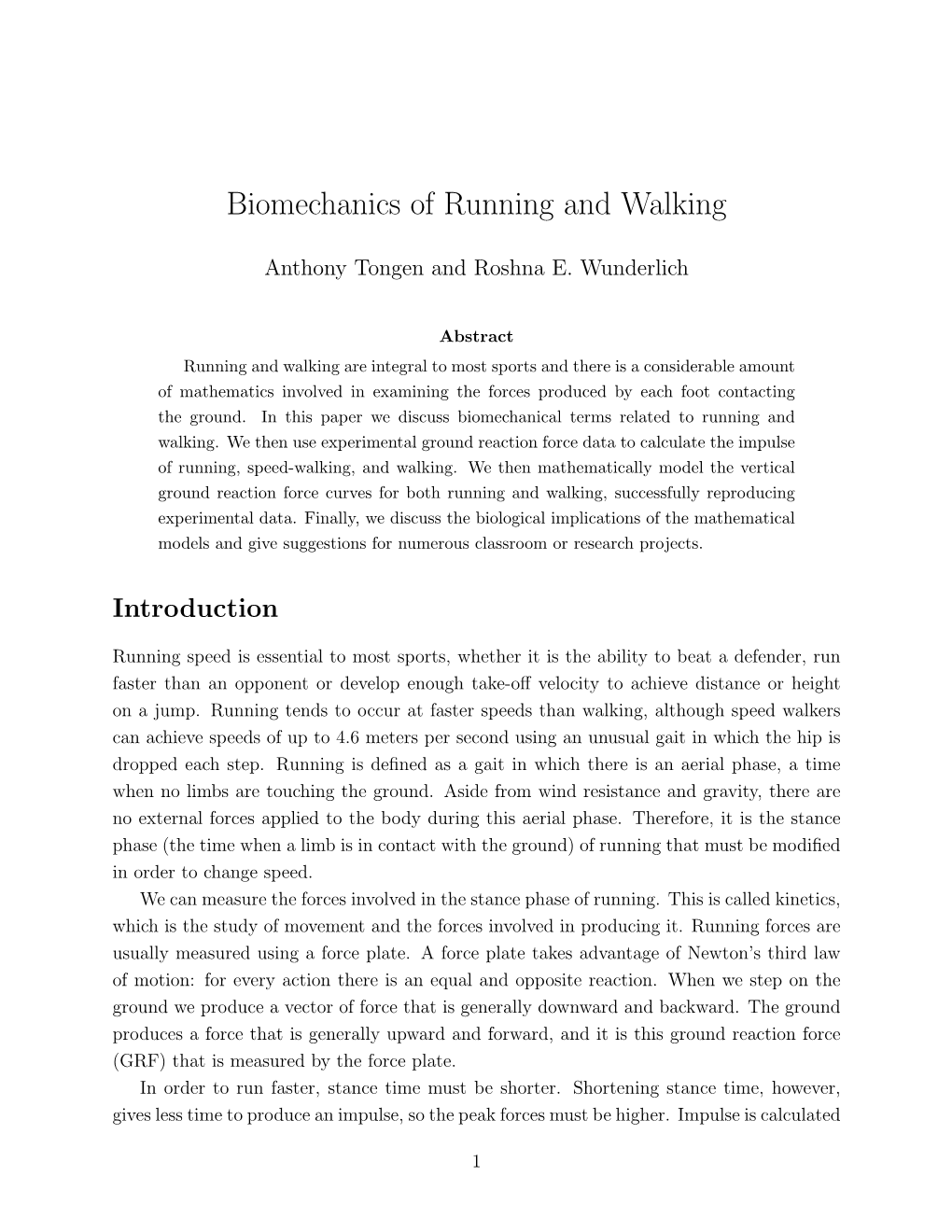 Biomechanics of Running and Walking