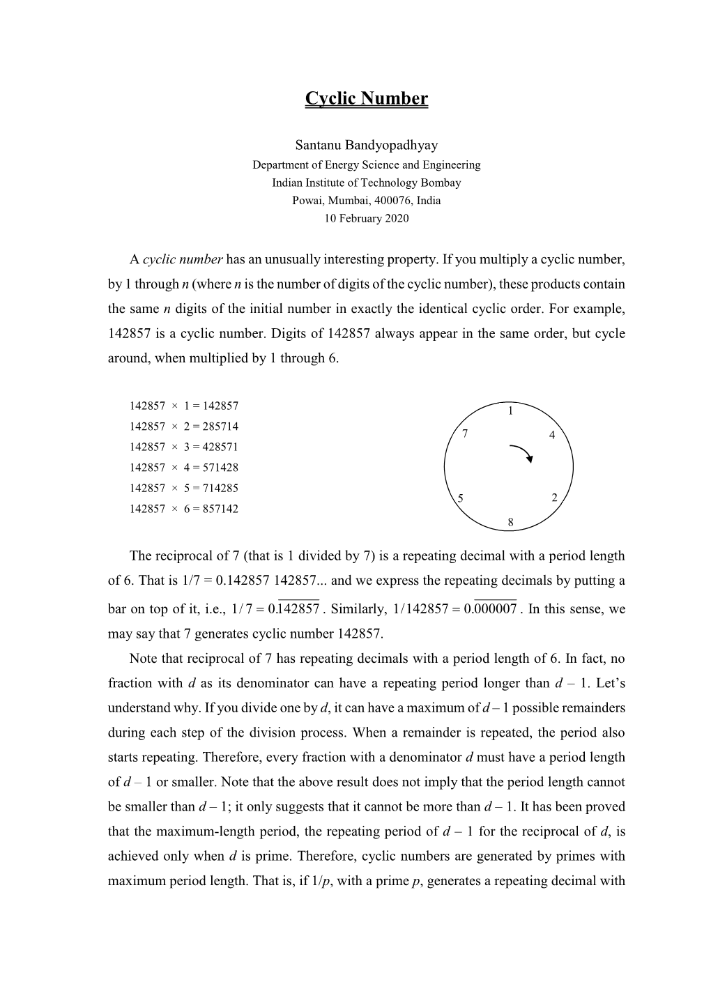 Cyclic Number