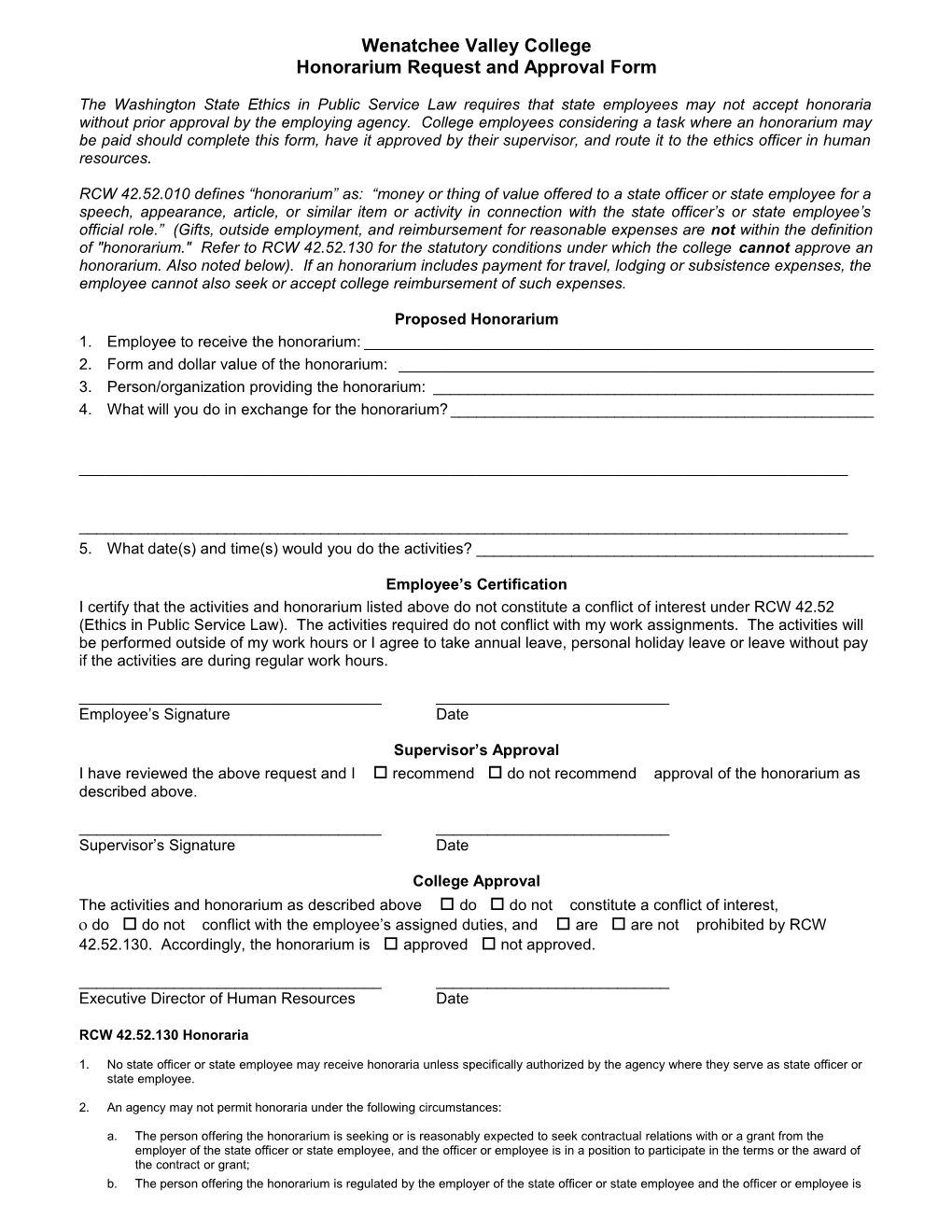 Honorarium Request and Approval Form