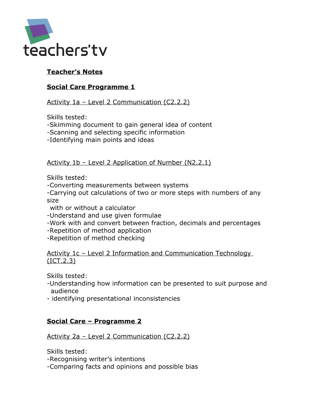 Health and Social Care Programme 1