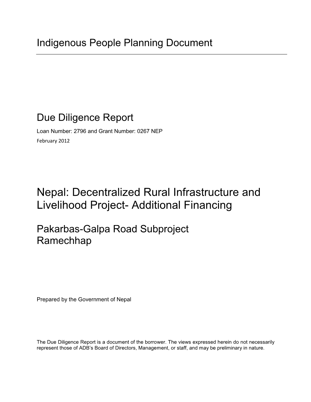 Decentralized Rural Infrastructure and Livelihood Project- Additional Financing