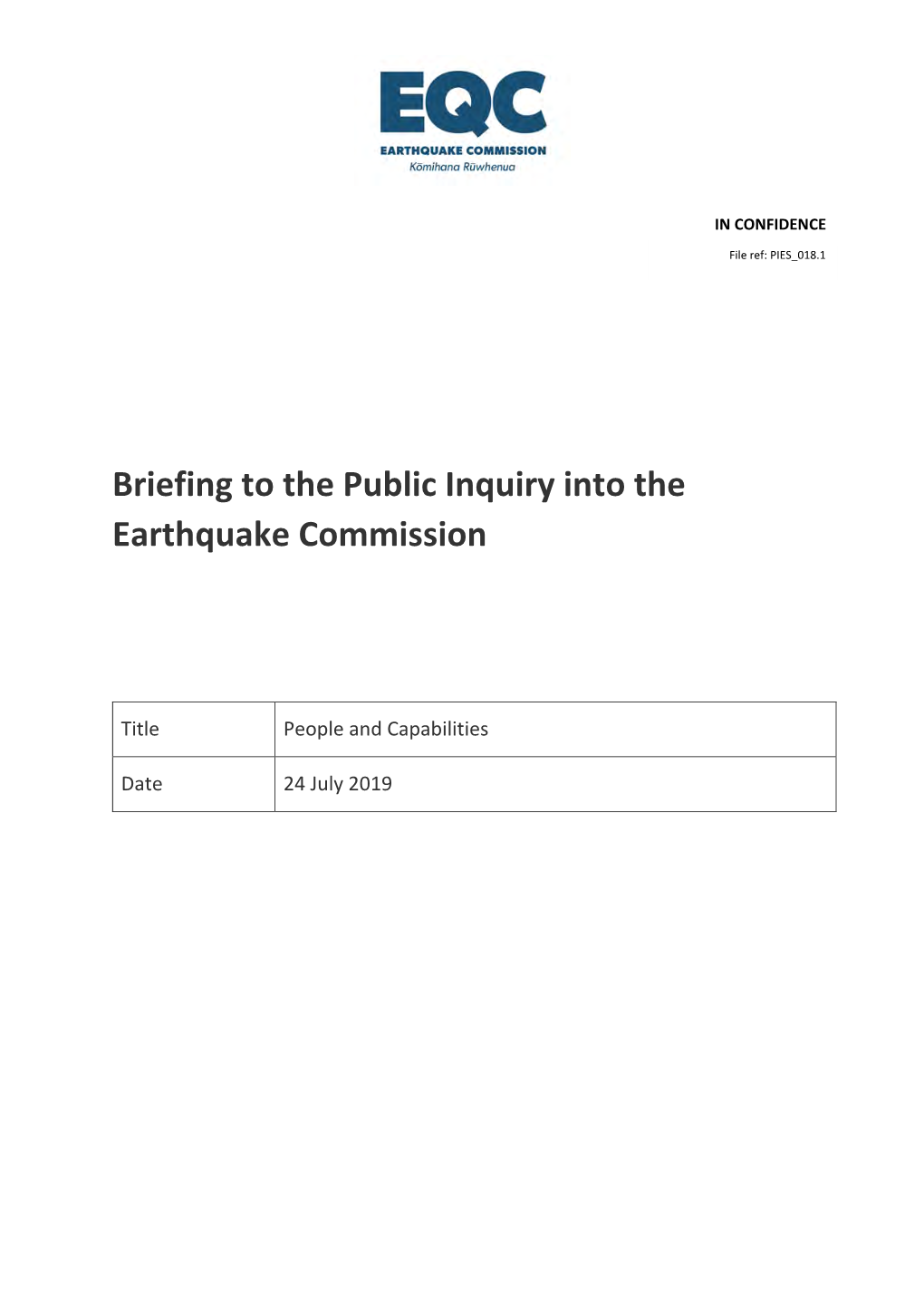 Briefing to the Public Inquiry Into the Earthquake Commission