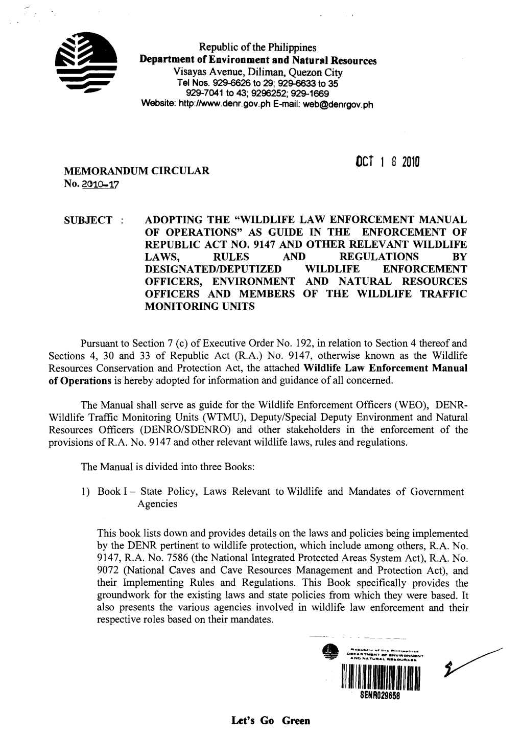 OCT 1 8 2010 MEMORANDUM CIRCULAR No