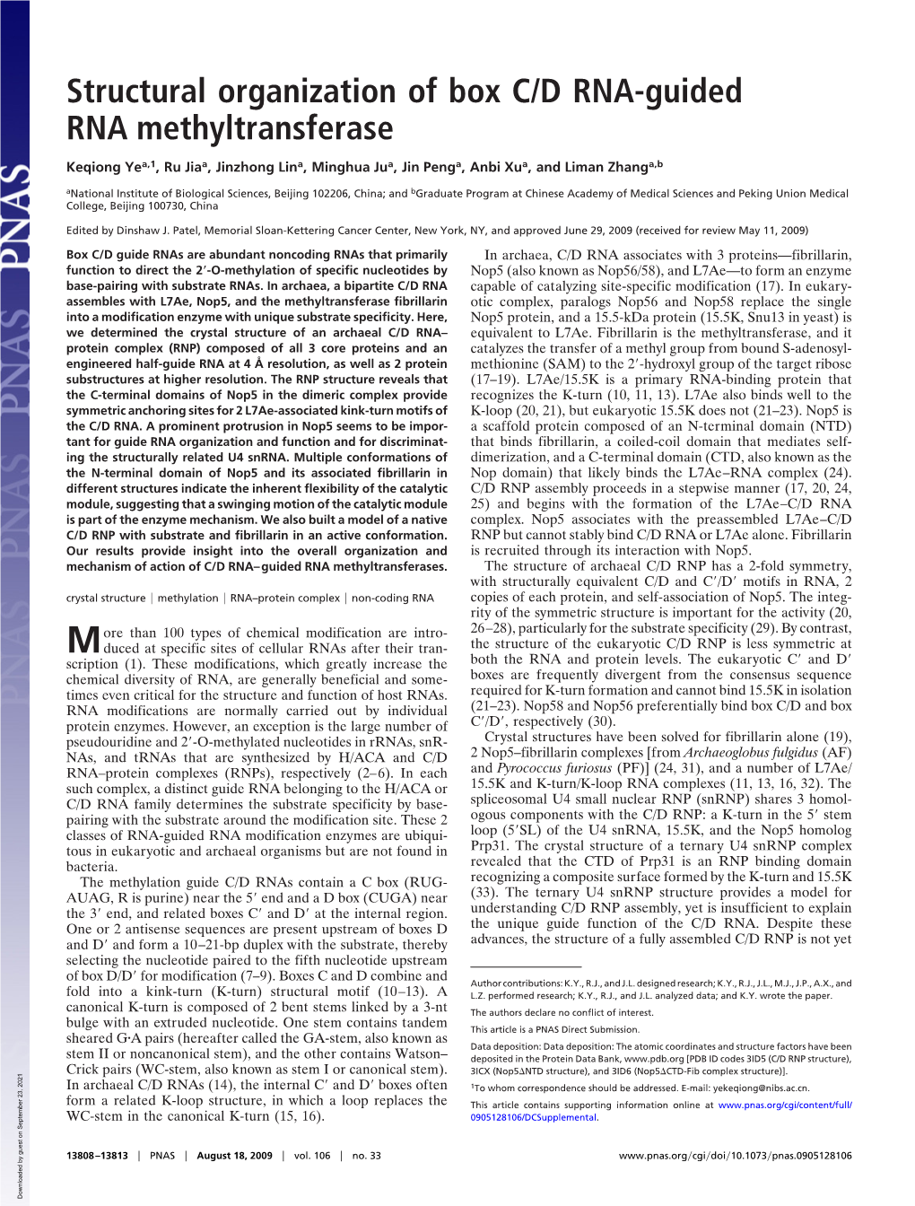 Structural Organization of Box C/D RNA-Guided RNA Methyltransferase