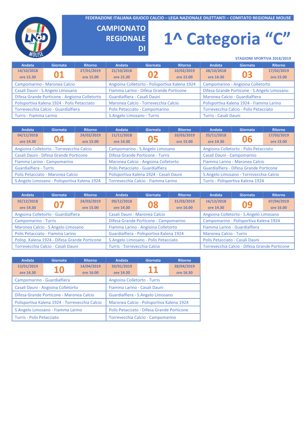 Calendario & Squadre