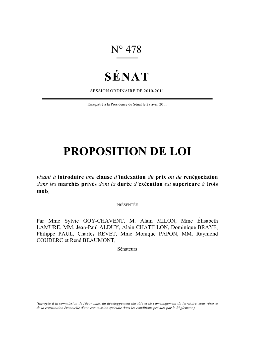 Sénat Proposition De