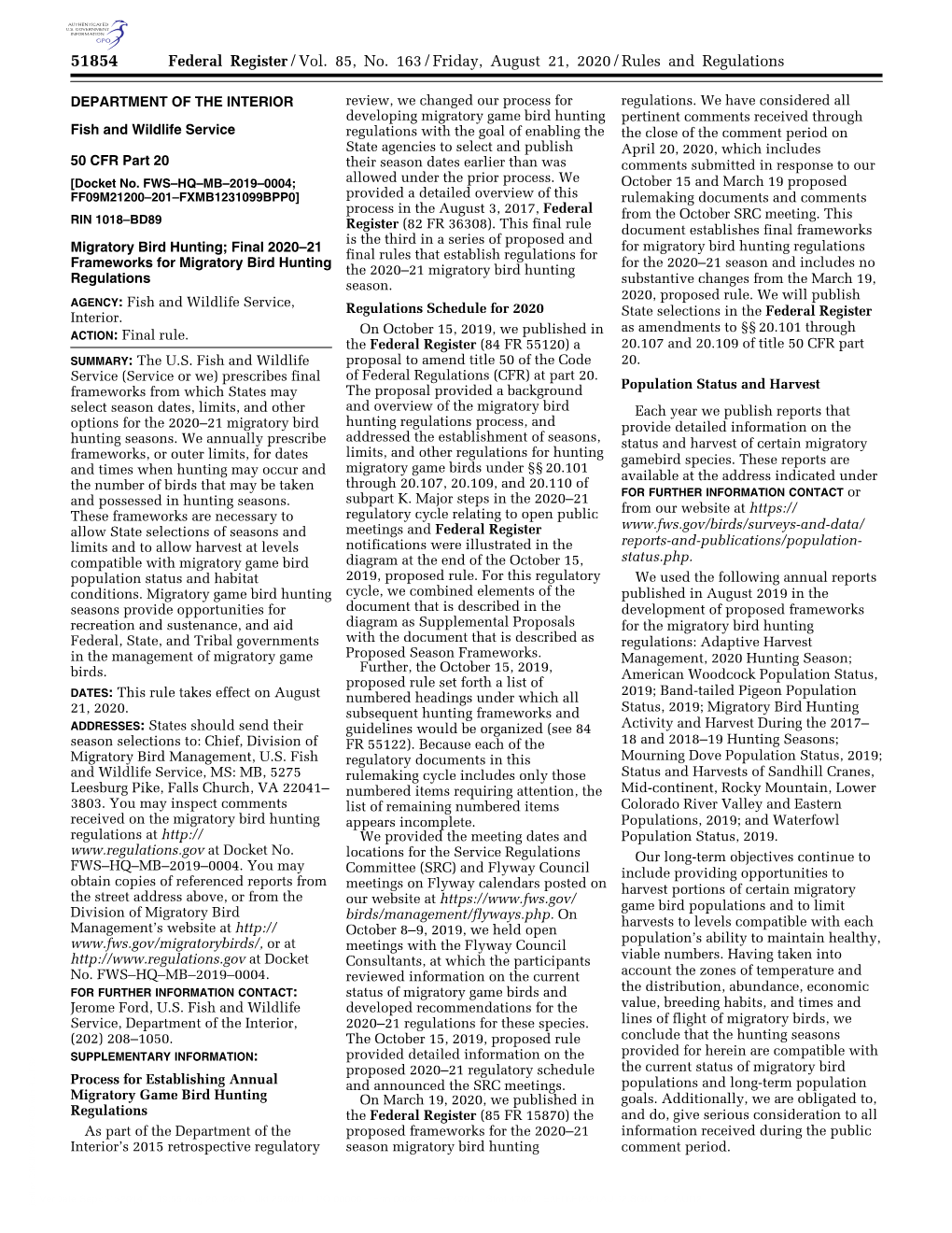 Federal Register/Vol. 85, No. 163/Friday, August 21, 2020/Rules