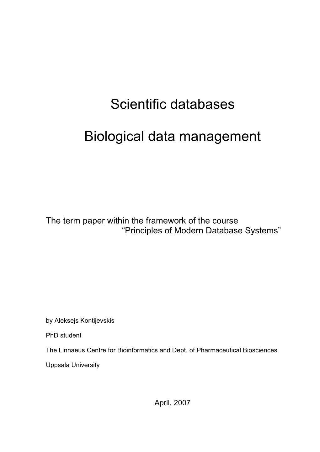 Scientific Databases Biological Data Management