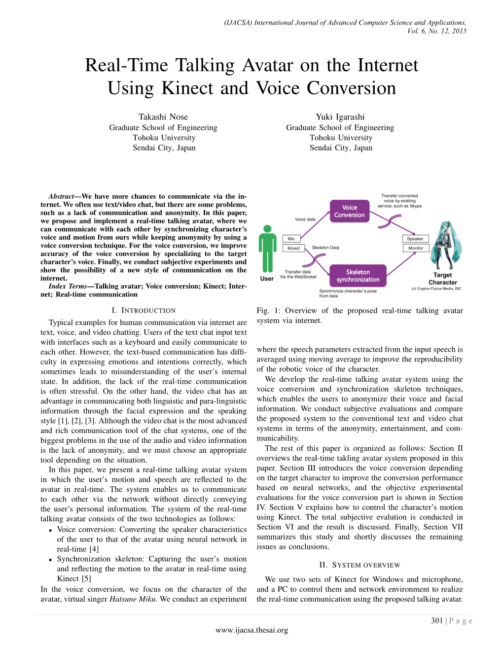 Real-Time Talking Avatar on the Internet Using Kinect and Voice Conversion