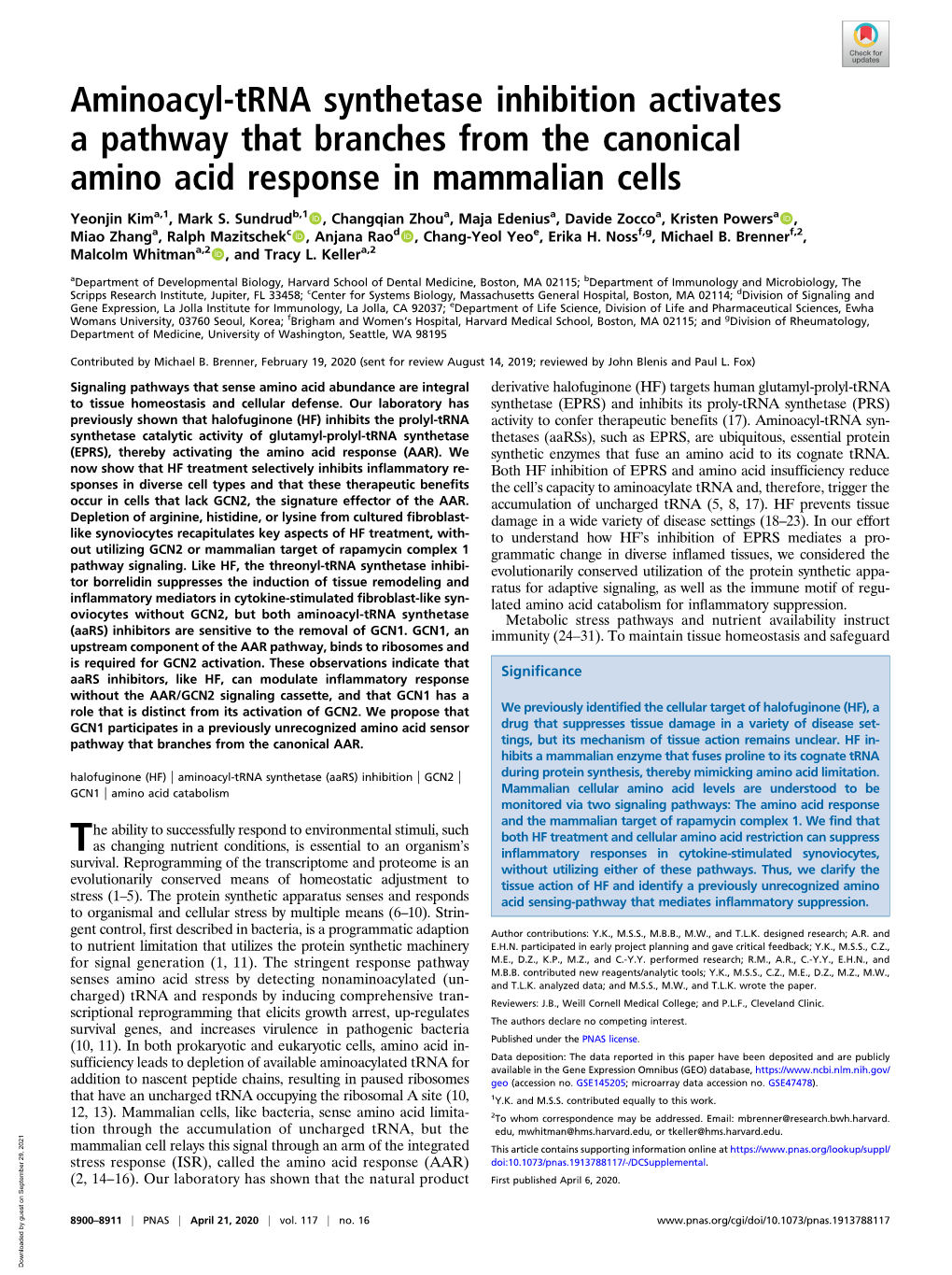 Aminoacyl-Trna Synthetase Inhibition Activates a Pathway That Branches from the Canonical Amino Acid Response in Mammalian Cells