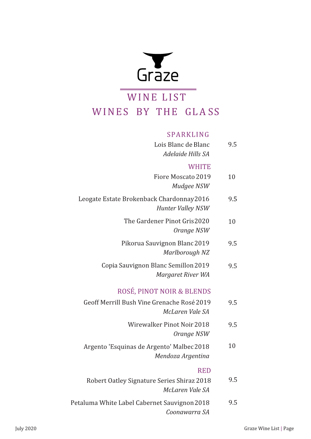 Wines by the Gl a Ss Wine List